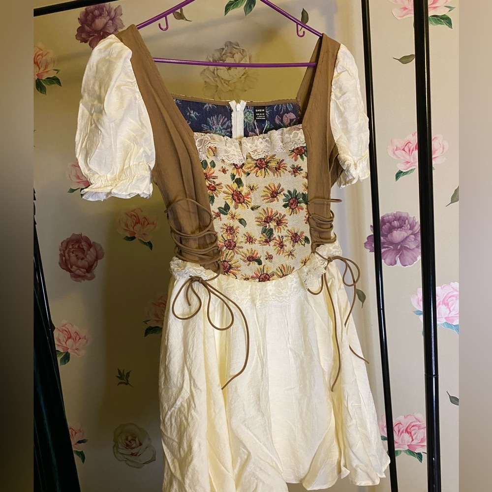 SHEIN Brown Floral Dress with Lace Trim